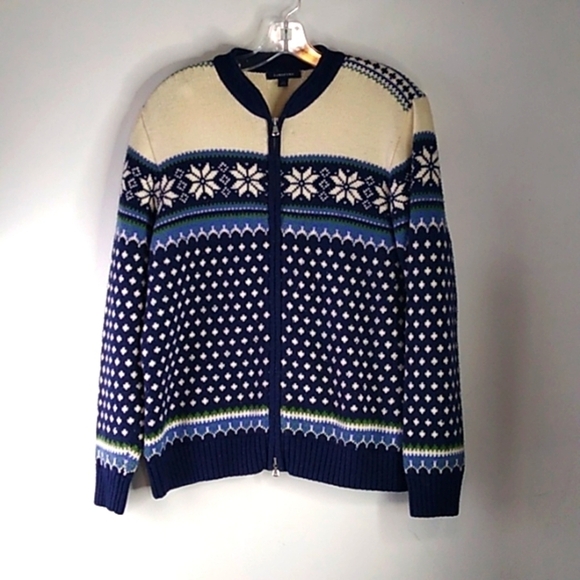 Lands' End - Fair Isle Long Sleeve Full Zip Zipper - Size Large - Picture 1 of 5